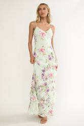 Dreamy Day Ruffle Trim Maxi Dress Mint Floral