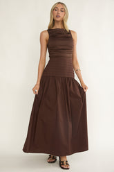 Dalayla Sleeveless Pintuck Maxi Dress Chocolate