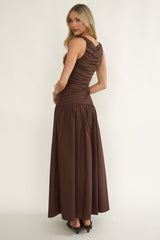 Dalayla Sleeveless Pintuck Maxi Dress Chocolate
