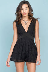 Helena Embroidered Overlay Romper Black
