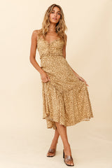 Stealing Kisses Frill Trim Maxi Dress Leopard Print Khaki