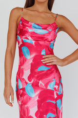 Well Versed Pleated Bust Front Split Dress Flora Pink