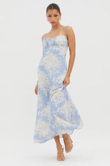 Nerida Twist Back Midi Dress Floral Blue
