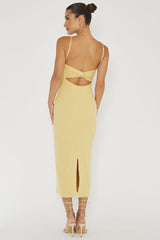 Namrata Twist Back Ribbed Midi Dress Lemon