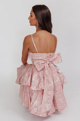 Zilara Bubble Hem Bow Dress Jacquard Pink