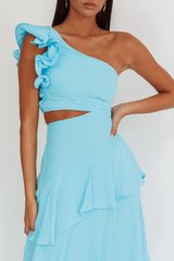 Deanna One-Shoulder Tiered Maxi Dress Blue