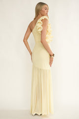 Deanna One-Shoulder Sheer Hem Maxi Dress Yellow
