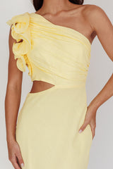 Deanna One-Shoulder Ruffle Maxi Dress Yellow