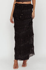 Helios Shirred Sequin Maxi Skirt Black