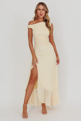 Moonlit Magic Asymmetric Neckline Maxi Dress Light Yellow