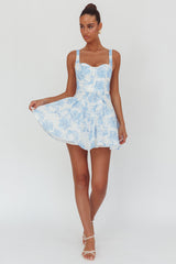 Get My Attention Off-Shoulder Mini Dress Floral Blue
