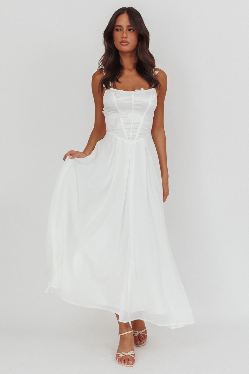 Lora Cami Strap Butterfly Dress White