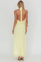 Enticing Halterneck Frill Maxi Dress Yellow
