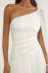 Zorina One-Shoulder Drape Maxi Dress Silver
