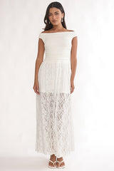 In Blooms Off-Shoulder Lace Maxi Dress White