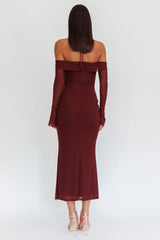 Numbers Game Off-Shoulder Halter Maxi Dress Chocolate