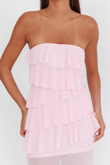 Crewe Strapless Ruffle Maxi Dress Pink