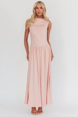 Dorothea High Cowl Open Back Maxi Dress Dusty Pink