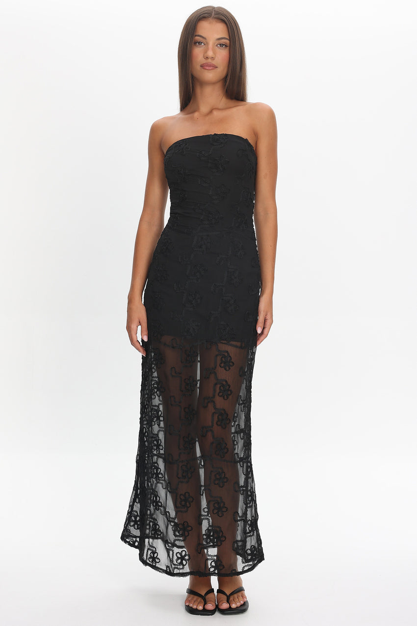 Arlise Strapless Lace Maxi Dress Black