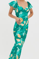 Park Avenue Flutter Sleeve Midi Dress Abstract Green