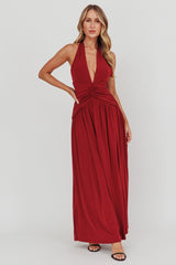 Italia Azure Gathered Waist Maxi Dress Wine