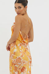 Dream Walk Cowl Back Tied Dress Print Orange
