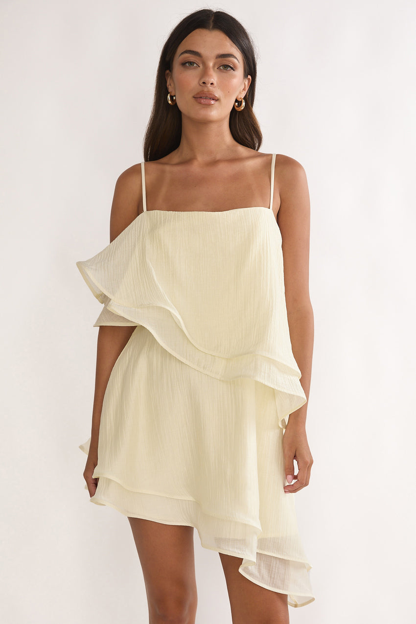 Como Asymmetric Layered Mini Dress Cream