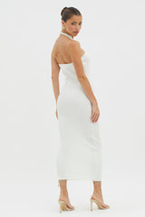 Lovelock Halterneck Ribbed Knit Midi Dress White