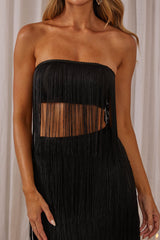Golden Nights Long Fringe Top Black