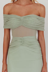 Silver Moon Off-Shoulder Maxi Dress Sage