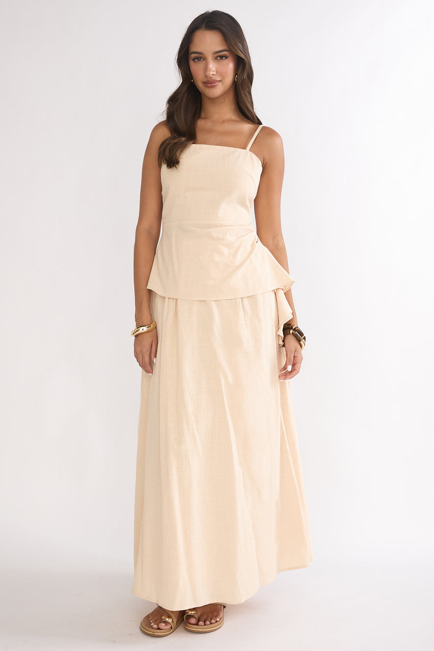 Riviera Romance Pleat Maxi Skirt Cream