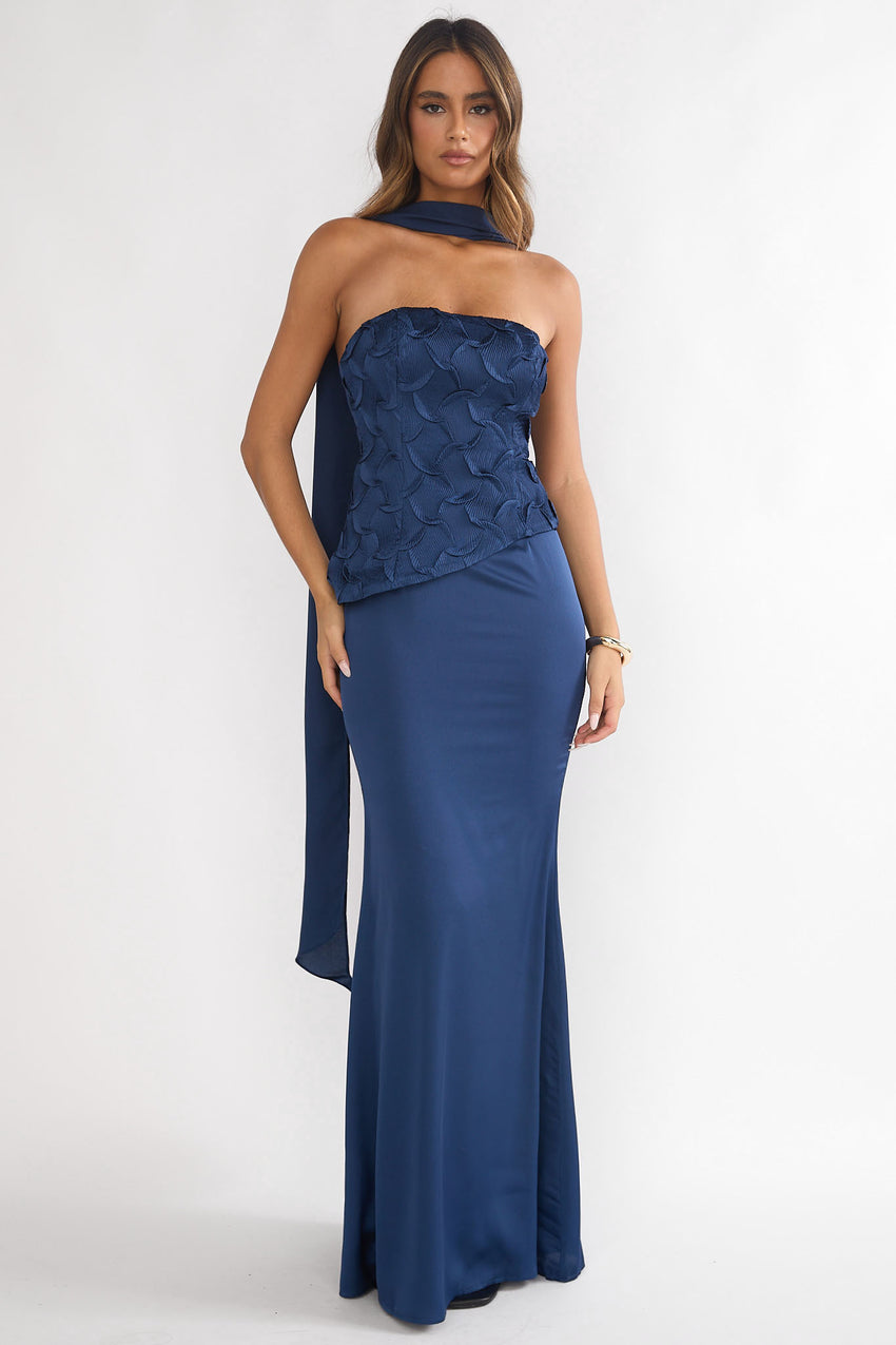 Veradis Strapless Scarf Maxi Dress Navy