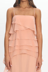 Olita Tiered Ruffle Slip Maxi Dress Apricot
