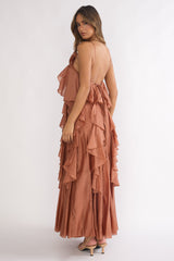 Secret Rendezvous Layered Ruffle Maxi Dress Rust