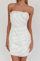 Boulevard Bliss Gathered Mini Dress Off White