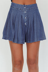Country Girl Pleated High Waist Shorts Dark Denim