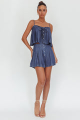 Country Girl Pleated Tie Top Dark Denim