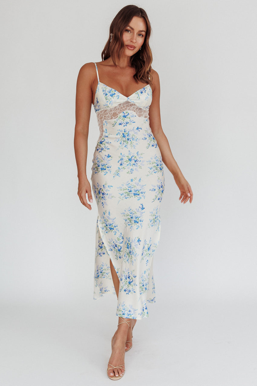 Seraphim Floral Lace Maxi Dress Blue Cream