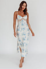 Seraphim Floral Lace Maxi Dress Blue Cream