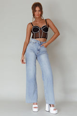 Stop And Stare Diamante Trim Crop Top Black