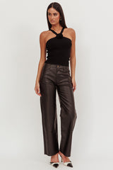 Anora Ribbed Rose Top Black