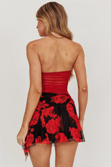 Night Drive Strapless Mesh Top Red