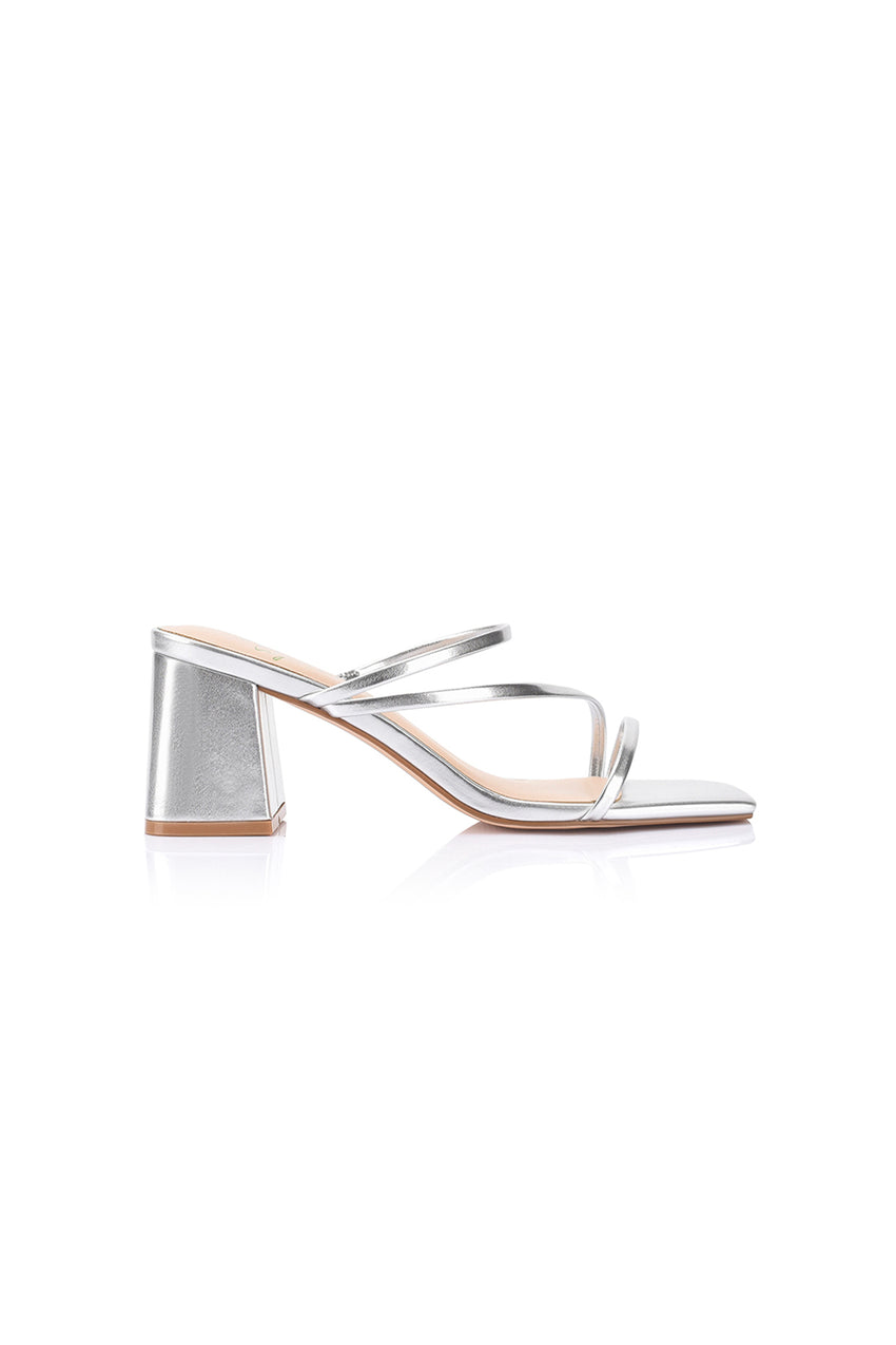 VERALi Stanford Block Heel Mules Silver Metallic