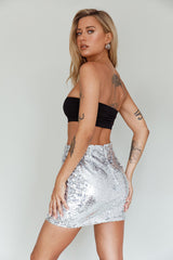 Luna Heart Sequin Mini Skirt Silver