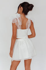 High Class Bow Shoulder Crop Top White