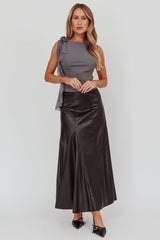 Galaxia A-Line Faux Leather Maxi Skirt Black