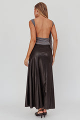 Galaxia A-Line Faux Leather Maxi Skirt Black
