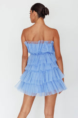 Bon Bon Tiered Mesh Mini Dress Steel Blue