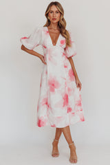 Elias Puff Sleeve Midi Dress Blush