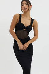 Oliana Sheer Waist Keyhole Maxi Dress Black